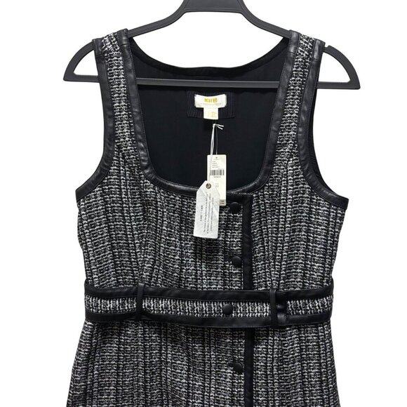 Maeve By Anthropologie Tweed Belted Mini Dress Size 12 Black & White Sleeveless - Picture 7 of 11